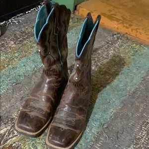 Arita Brown and Turquoise Square Toe boots